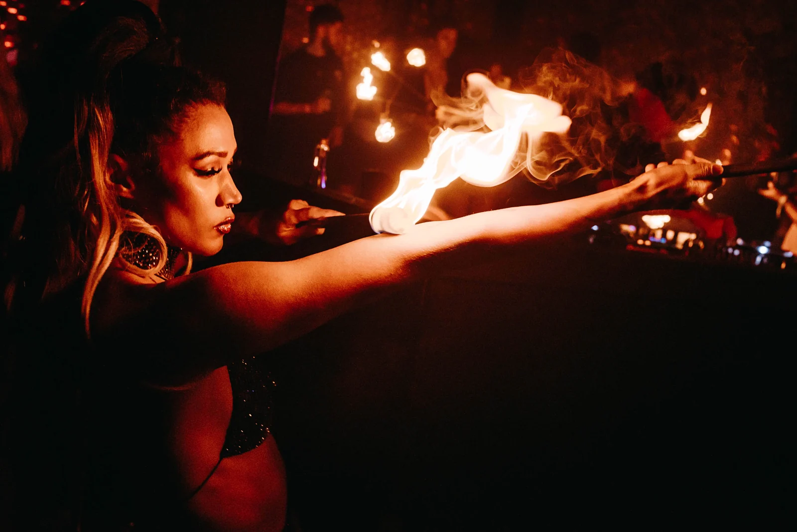 Fire show at a lounge bar