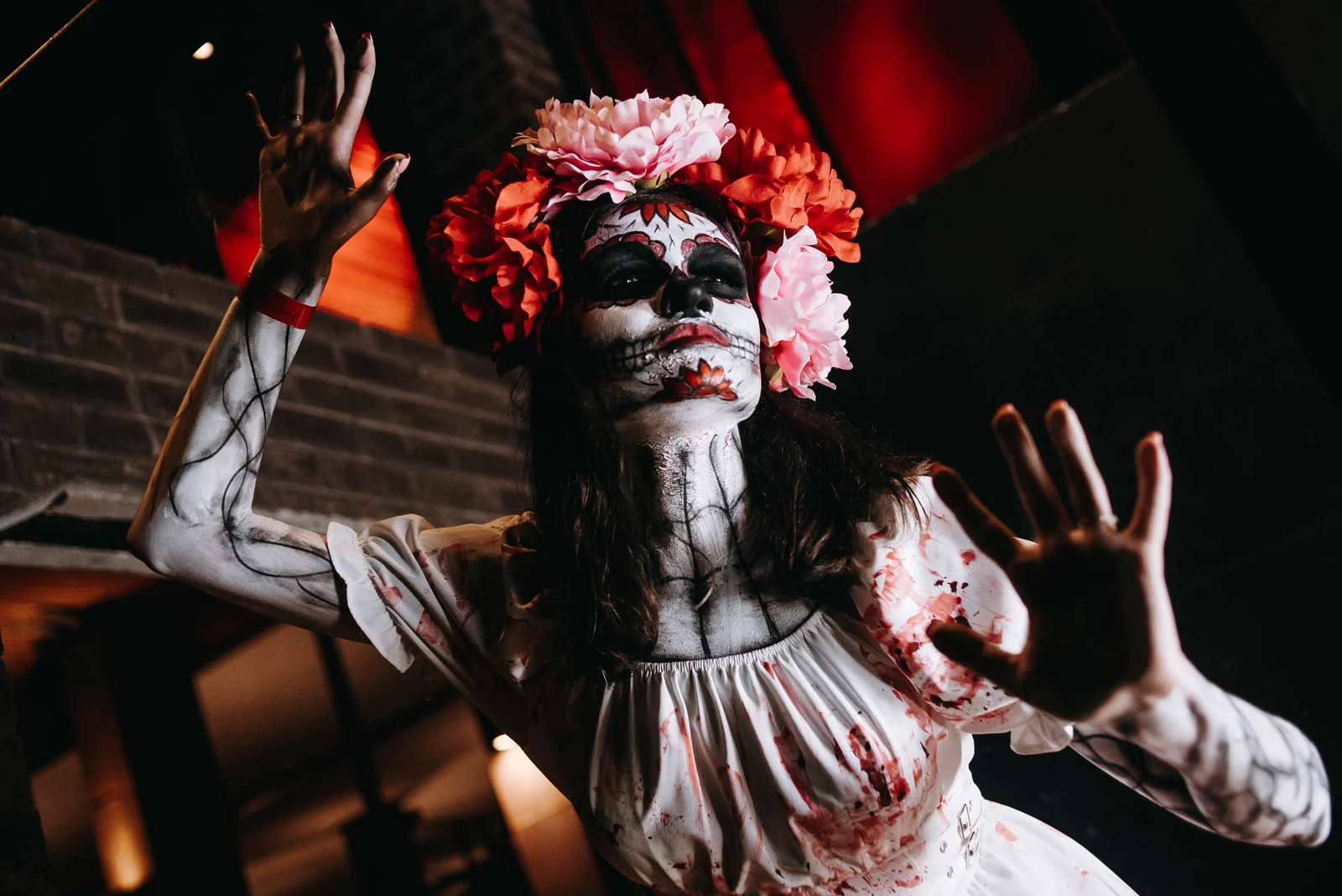 Sugar-skull make-up at a Halloween party