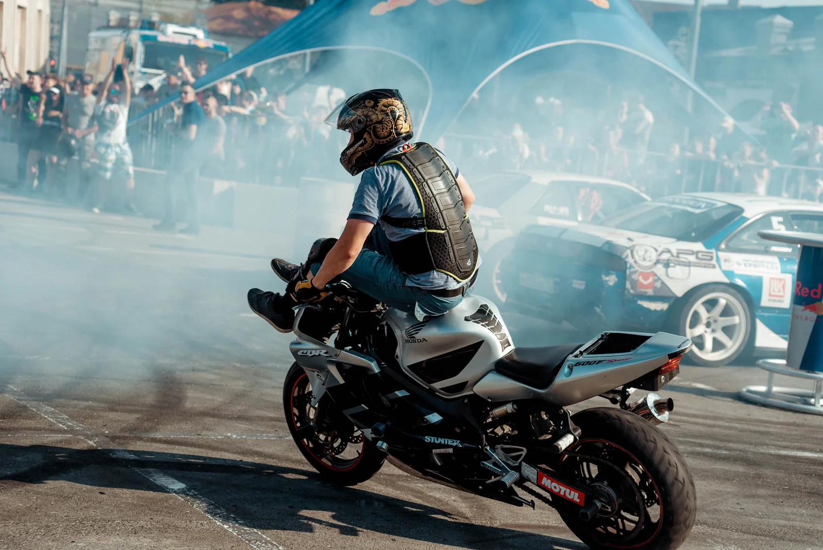 Stunt rider in tyre smoke