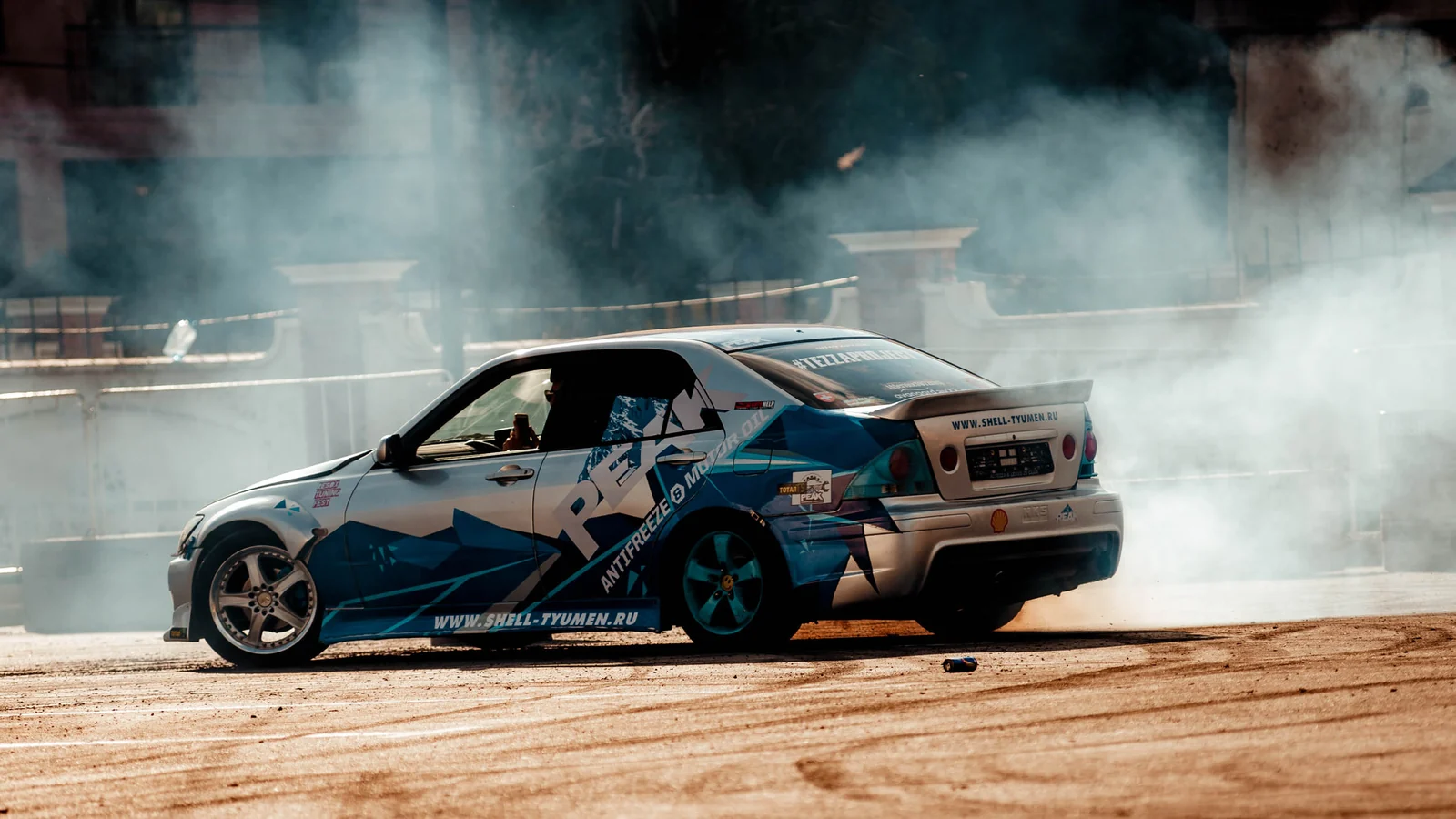 Drift car in a cloud of smoke